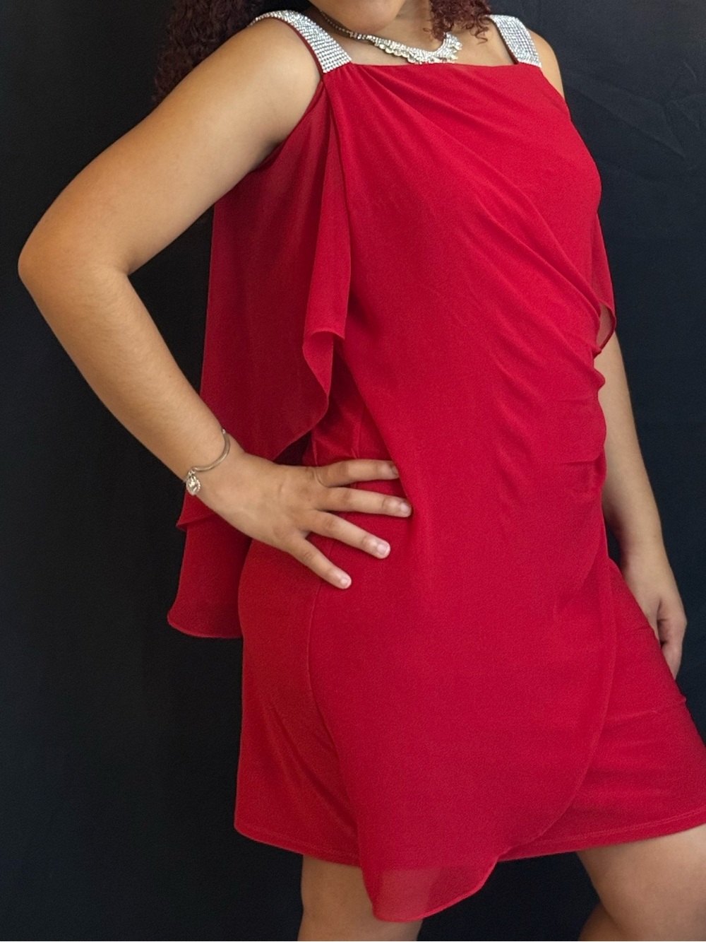 Calvin Klein Red Dress - Rhinestone Straps